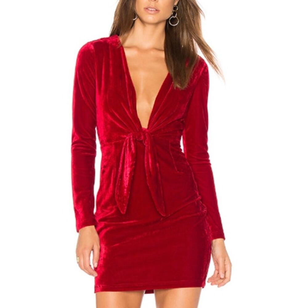 MINKPINK Red Velvet Long-Sleeve Mini Dress